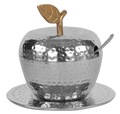 Honey Dish Apple Shape Stainless Steel Hammered Gold Leaf With Tray & Spoon