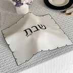 Black Embroidered Leatherette Challah Cover - 19" x 15"