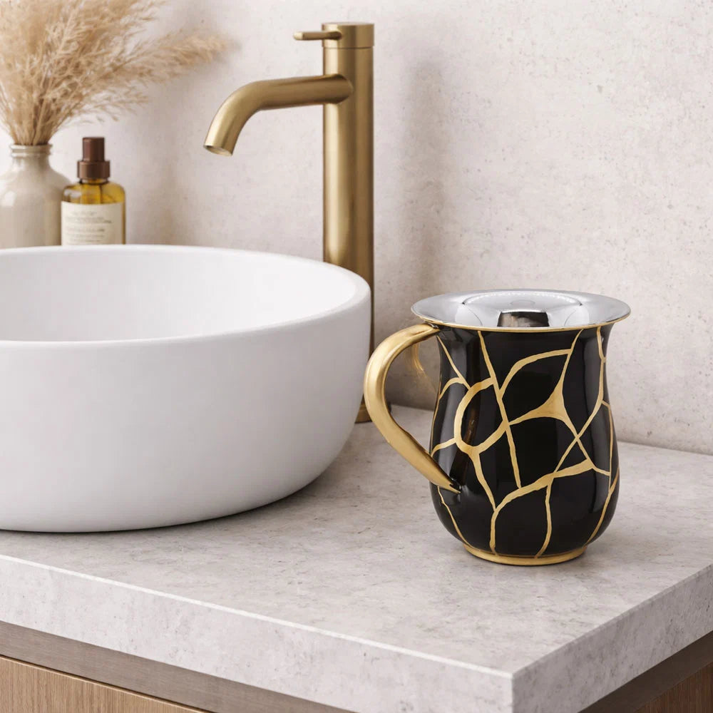 Enamel Wash Cup with Gold Web Designs