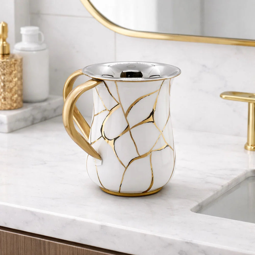 Enamel Wash Cup with Gold Web Designs