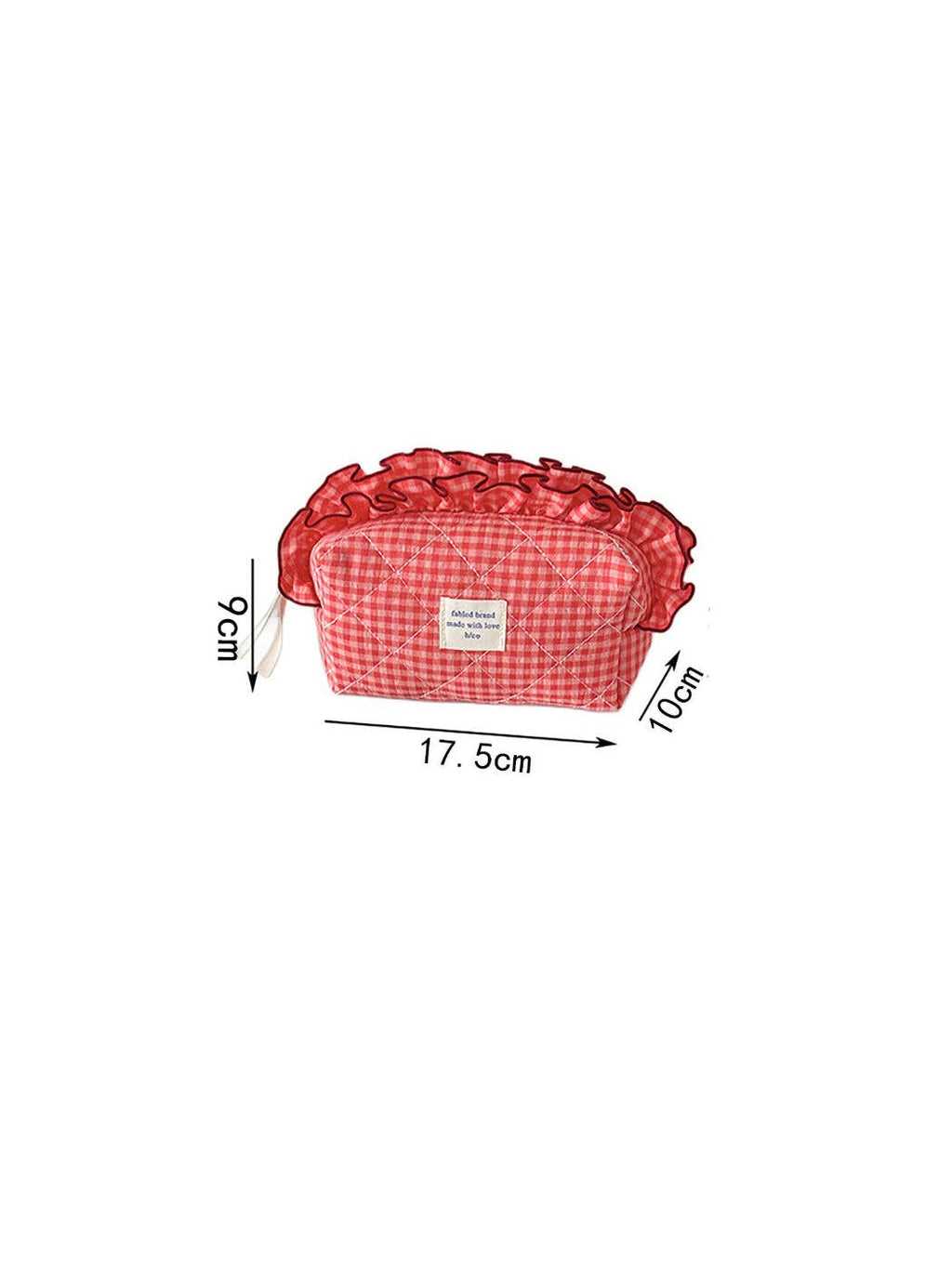 Cosbai - Ruffle Trim Gingham Makeup Bag: Red
