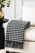 Black-White Houndstooth Fringed Throw Blanket