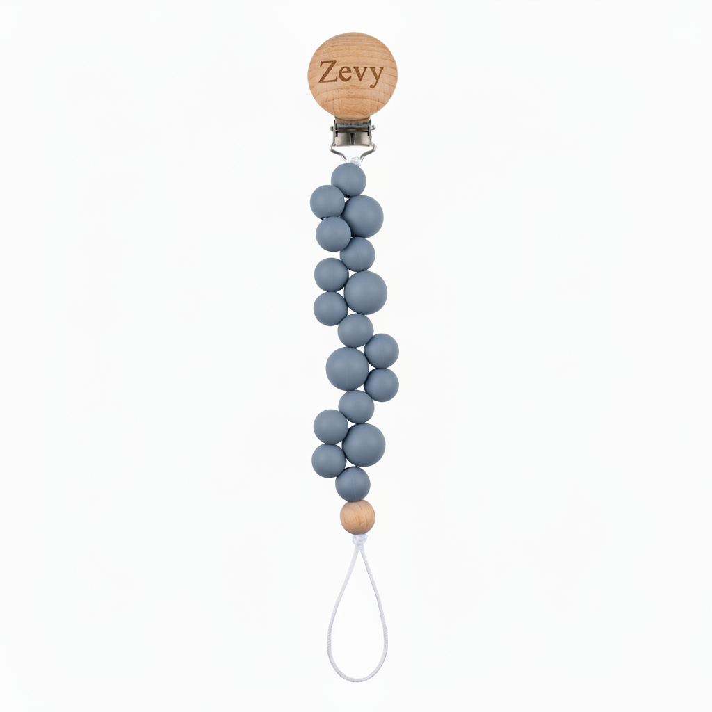 Darker Dusty Blue Pacifier Clip - Zevy Engraved