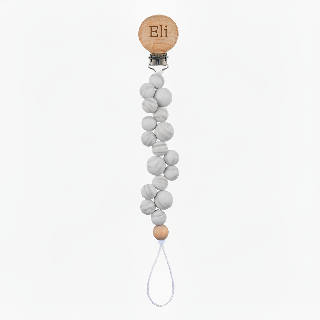 Light Grey Marbled Pacifier Clip - Eli Engraved