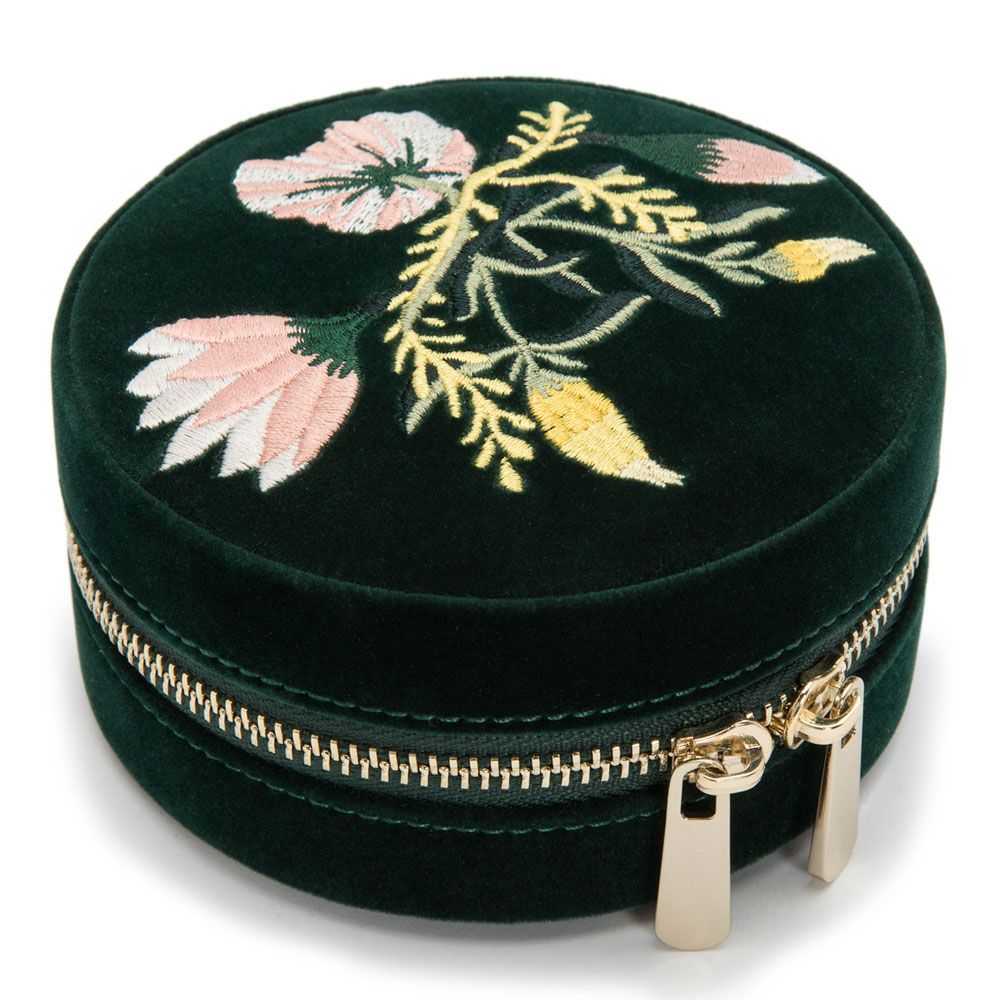 Wolf Zoe Travel Round Jewelry Case, Forest Green