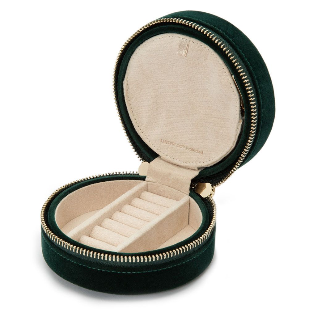 Wolf Zoe Travel Round Jewelry Case, Forest Green