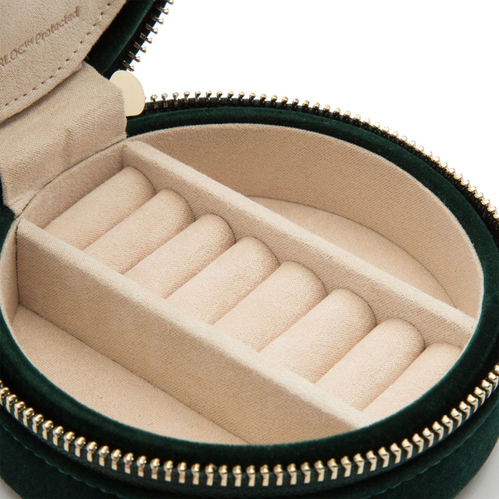 Wolf Zoe Travel Round Jewelry Case, Forest Green