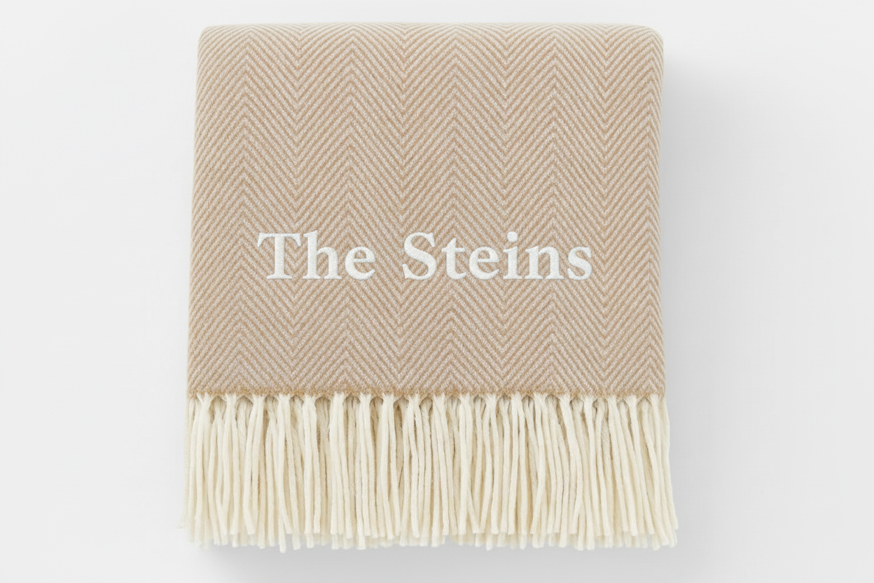 The Steins Embroidered Beige Throw Blanket