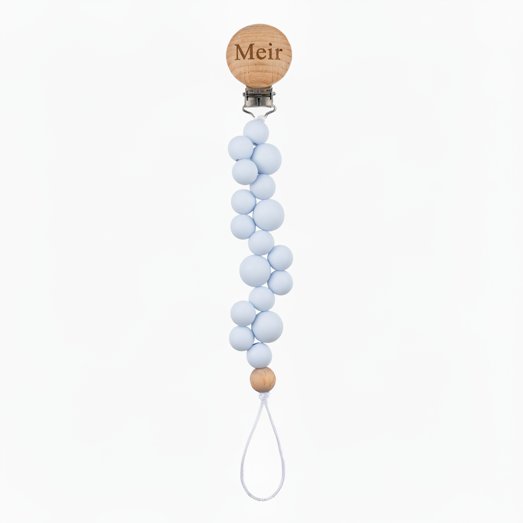 Very Pale Icy Blue Pacifier Clip - Meir Engraved