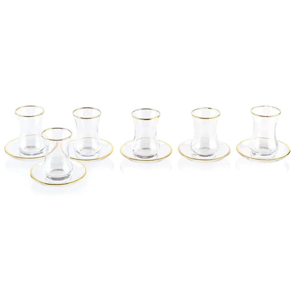 Classic Glass Cups & Saucers, 4.4oz, set of 6