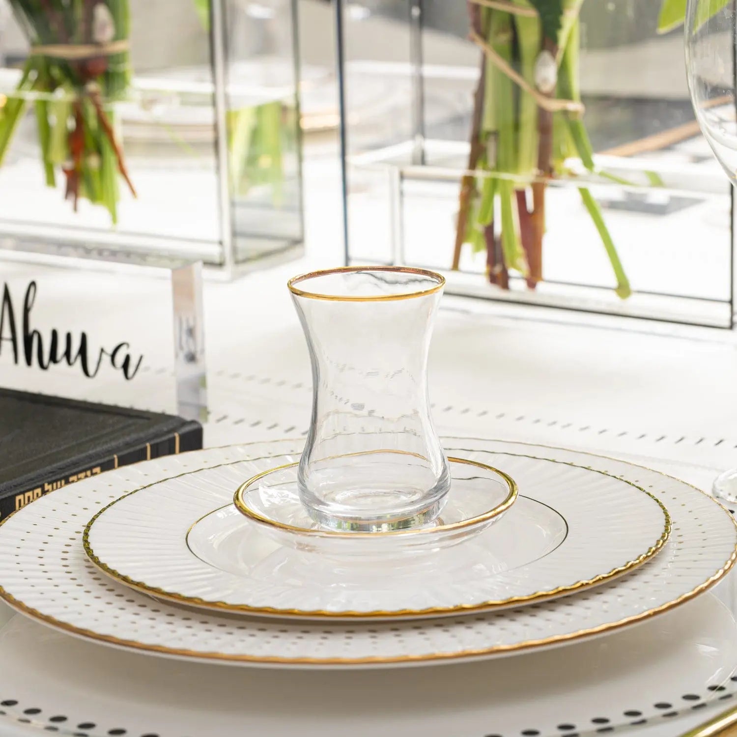 Classic Glass Cups & Saucers, 4.4oz, set of 6