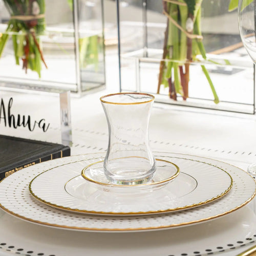 Classic Glass Cups & Saucers, 4.4oz, set of 6