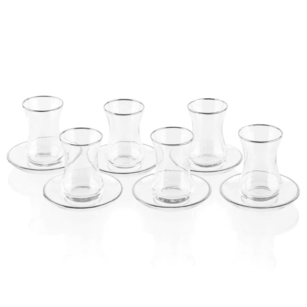 Classic Glass Cups & Saucers, 4.4oz, set of 6