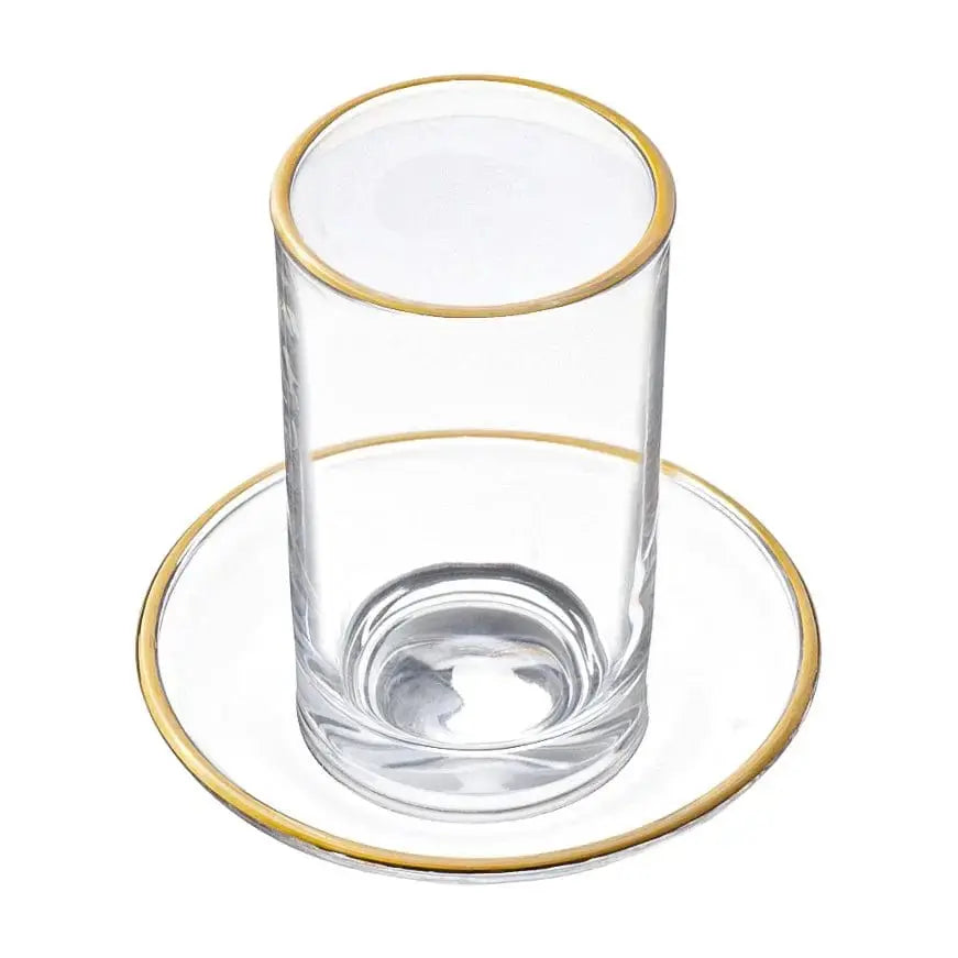 Waterdale Glass Cups and Saucers Set of 6 5.6 oz, Gold