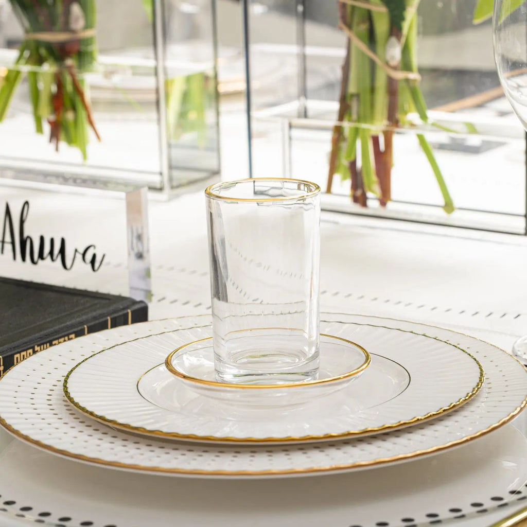 Waterdale Glass Cups and Saucers Set of 6 5.6 oz, Gold
