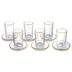 Waterdale Glass Cups and Saucers Set of 6 5.6 oz, Gold